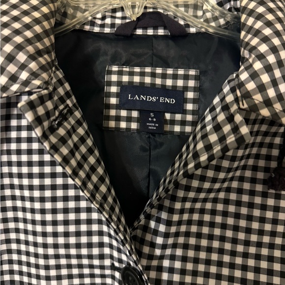 LANDS END black & white belted check jacket w/ hood sz small - Picture 2 of 3